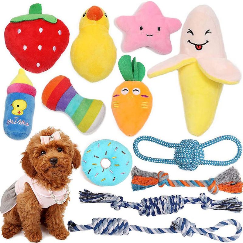 Squeaky Plush Dog Rope Toy 12 Pack for Puppy, Bulk with Squeakers for Small Dogs for sale